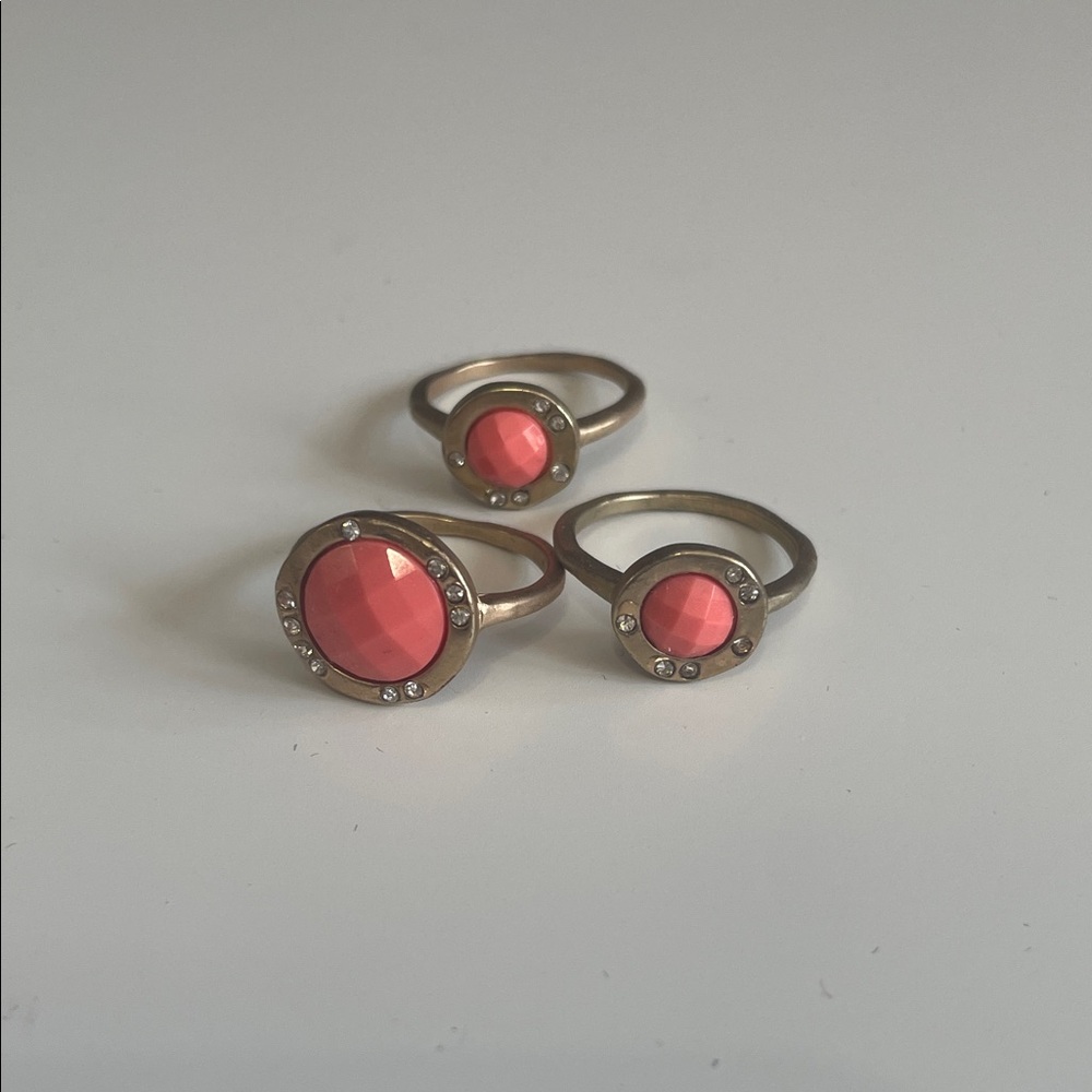 Coral and Gold Ring Set